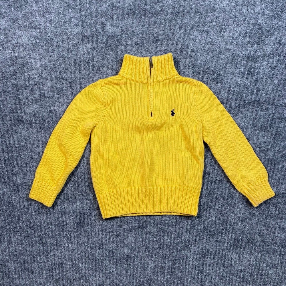 Polo Ralph Lauren Kids Yellow Cotton Quarter Zip Sweater Mock Neck Size 3 3T
